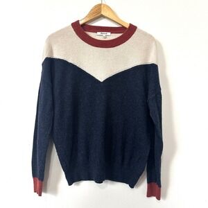 Madewell Colorblock Yoke Pullover Sweater Chevron Wool Blend S Blue Cream Preppy
